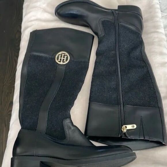 Tommy Hilfiger Twilexis Tall Leather Wool Zip Up Knee Boots - Picture 1 of 5
